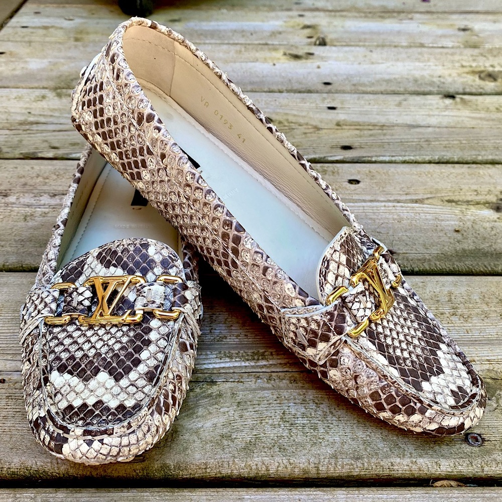 Louis Vuitton Snakeskin Pattern Flats with Gold Accents